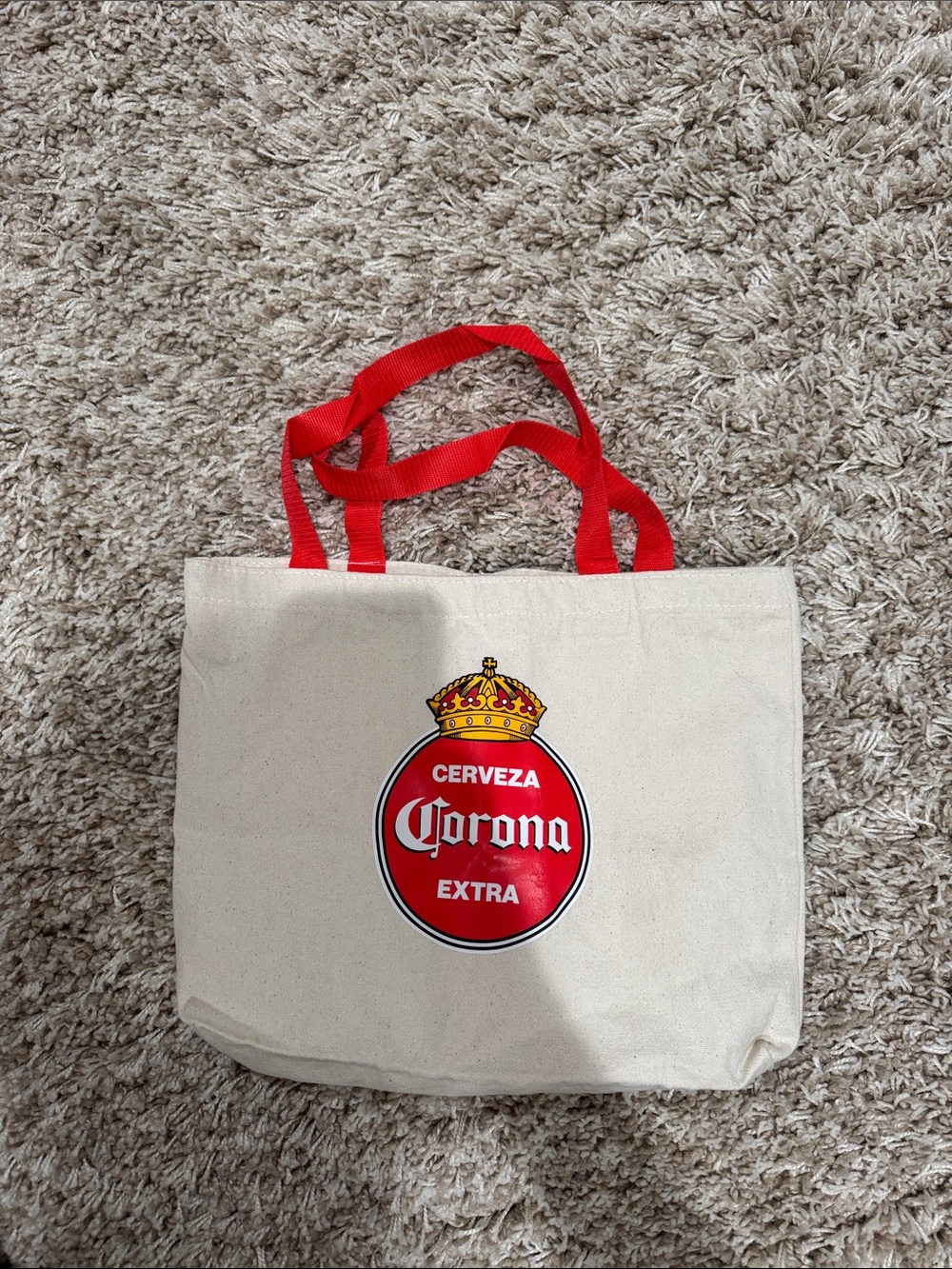 Corona Canvas Tote in Beige with Red Accents